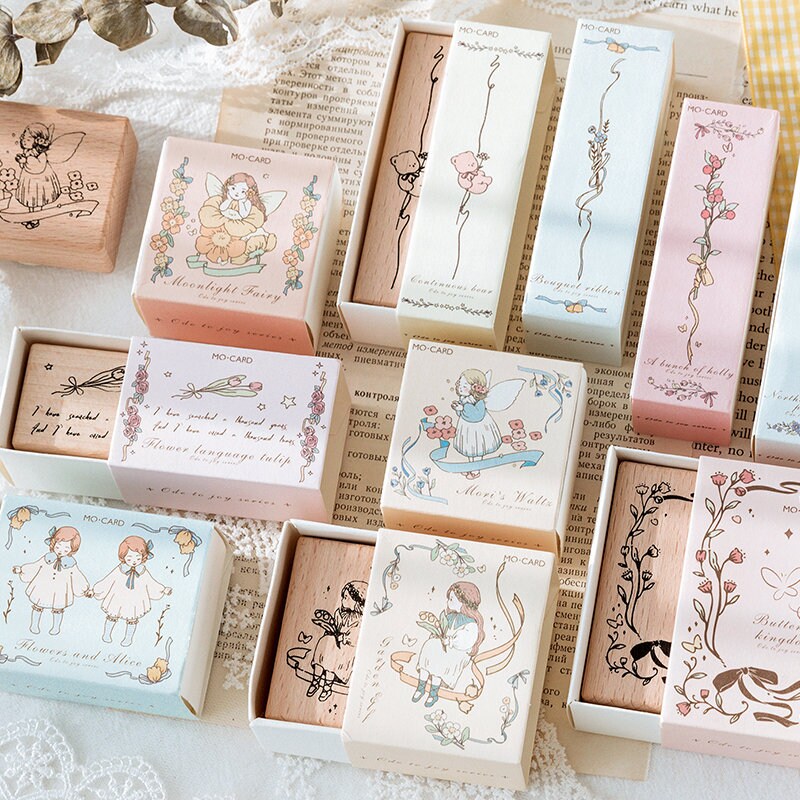 Wood Rubber Stamps Vintage Style Journal Stamps Diary Etsy