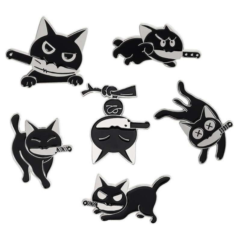 Black Cat With Knife Enamel Pins Kitten Brooch Pin Cat Lapel Etsy