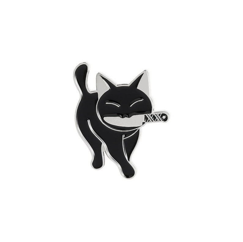 Black Cat With Knife Enamel Pins Kitten Brooch Pin Cat Lapel Etsy