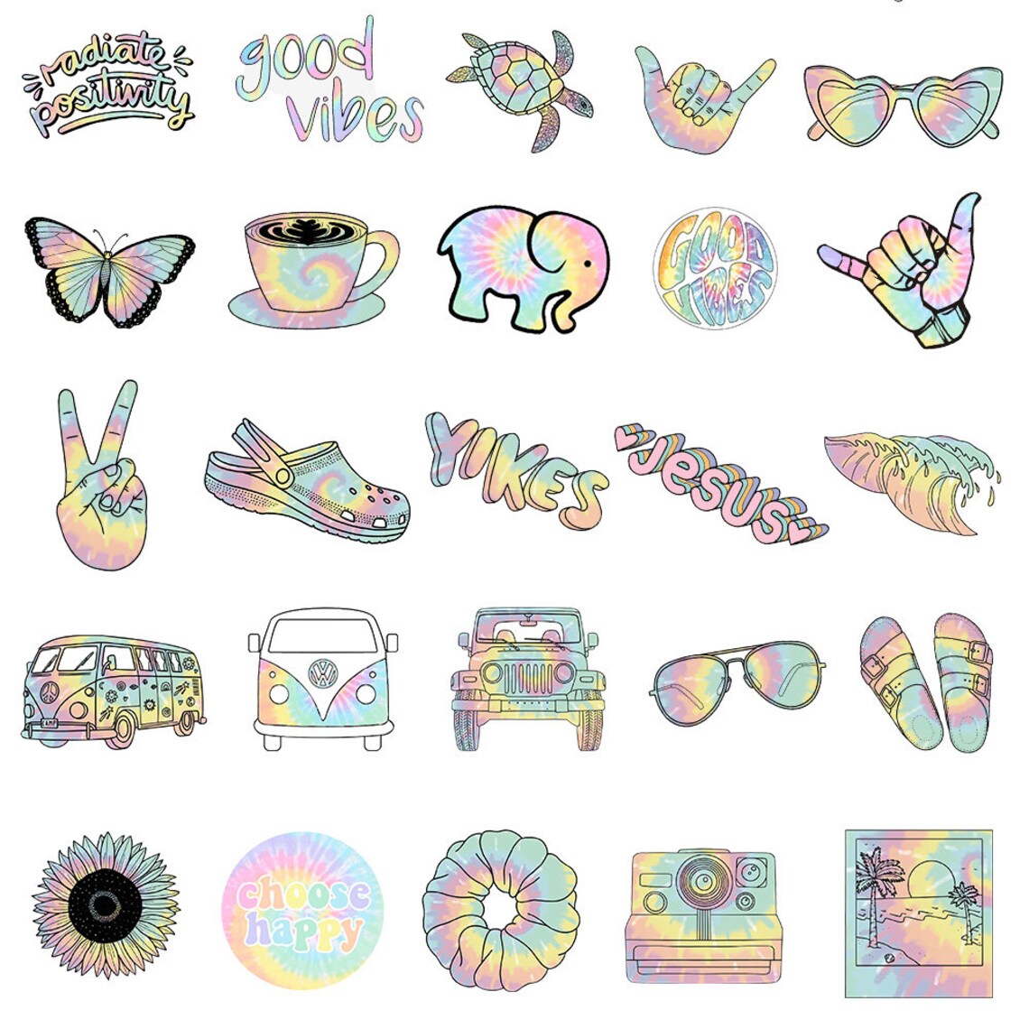 Pastel Tie_Dye Sticker pack 50 pc VSCO Waterproof Stickers Etsy