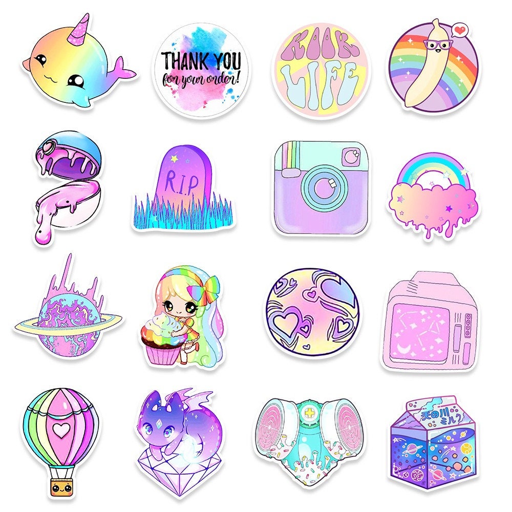 Kawaii Sticker Pack 50 pc Aesthetic stickers Hydroflask Etsy