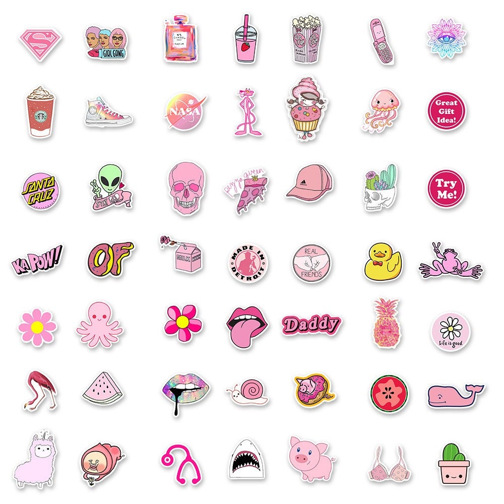 100 Pc Pink Sticker Pack VSCO Waterproof Stickers for Water - Etsy