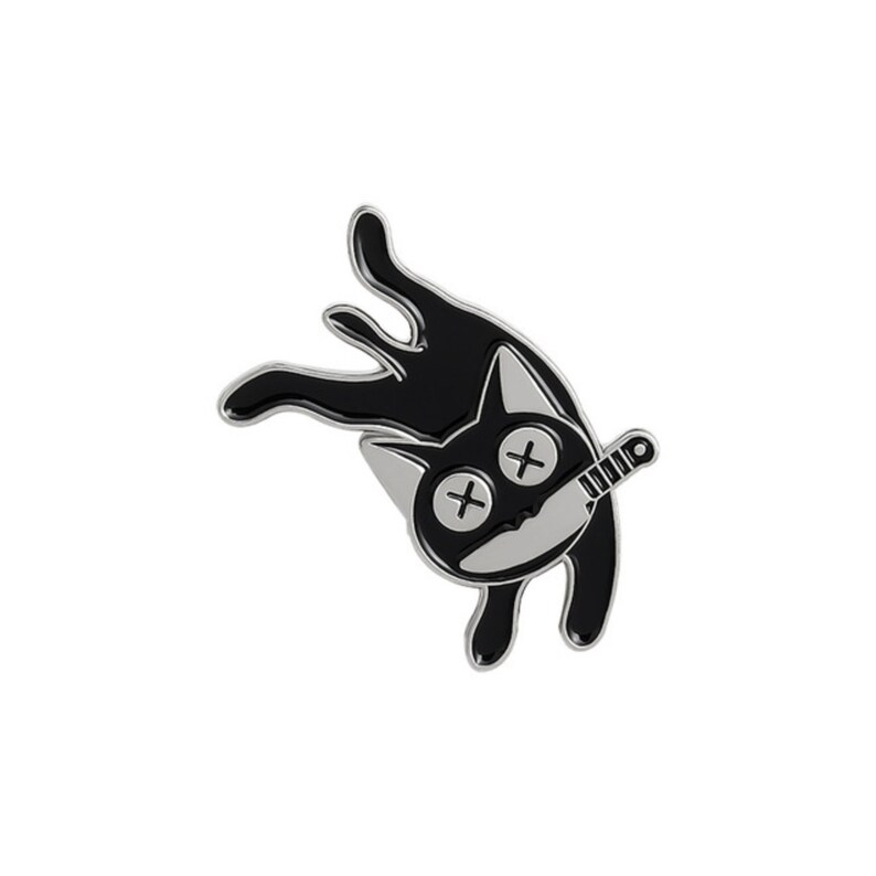 Black Cat With Knife Enamel Pins Kitten Brooch Pin Cat Lapel Etsy