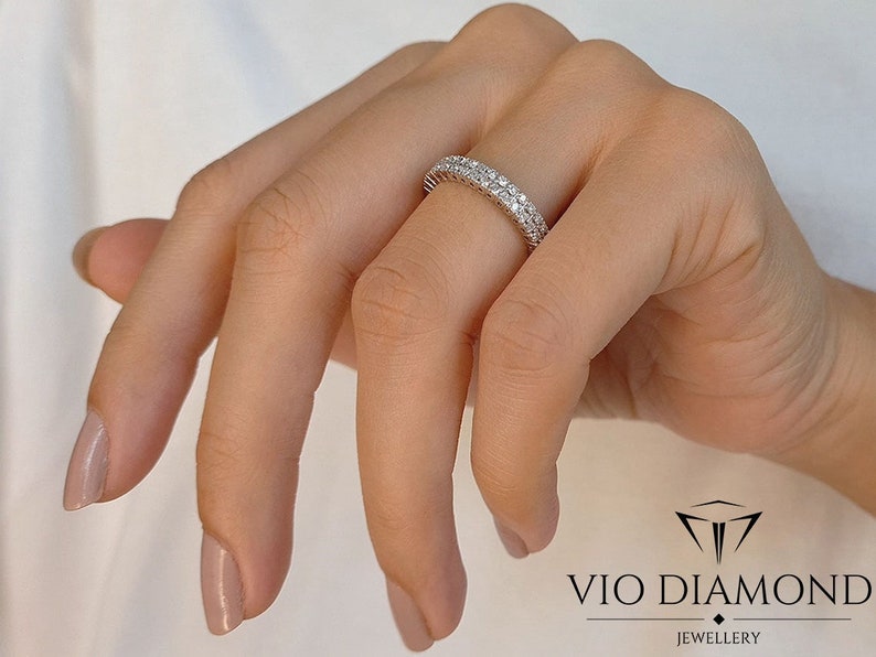 F Color 0.80 Carat Double Row Diamond Full Ring Modern Bridal Se F Color 0.80 Carat Double Row Diamond Full Ring Modern Bridal Se