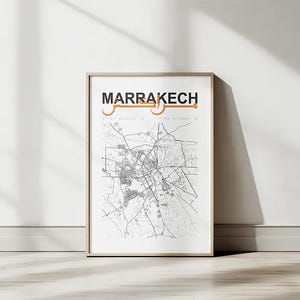 Mapa de Marrakech / Lámina decorativa minimalista de Marruecos / Póster moderno de mapa de calles / Regalo de viaje