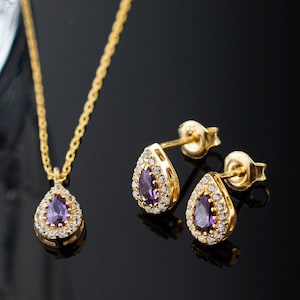 Birthstone Earring & Necklace Set, Personalized Jewelry set, Birthstone Jewelry Set, Bridesmaid Jewelry Set, Teardrop Jewelry Set For Women