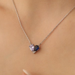 Her and His Birthstone Matching Heart Necklace, Bride and Groom Love Pendant, Lovers Charms
