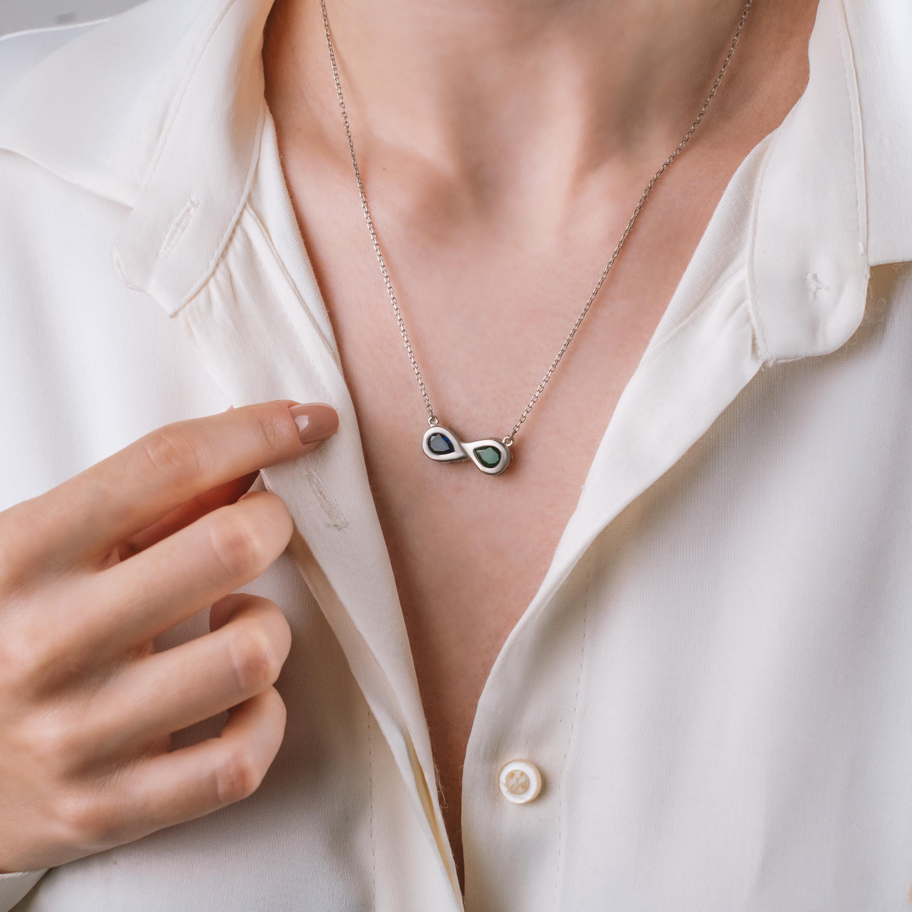 Collier Infini Avec Pierre De Naissance Véritable Pour Femmes Et