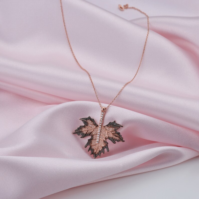 Rose Gold Leaf Necklace Leaf Pendant Necklace Sheet Etsy