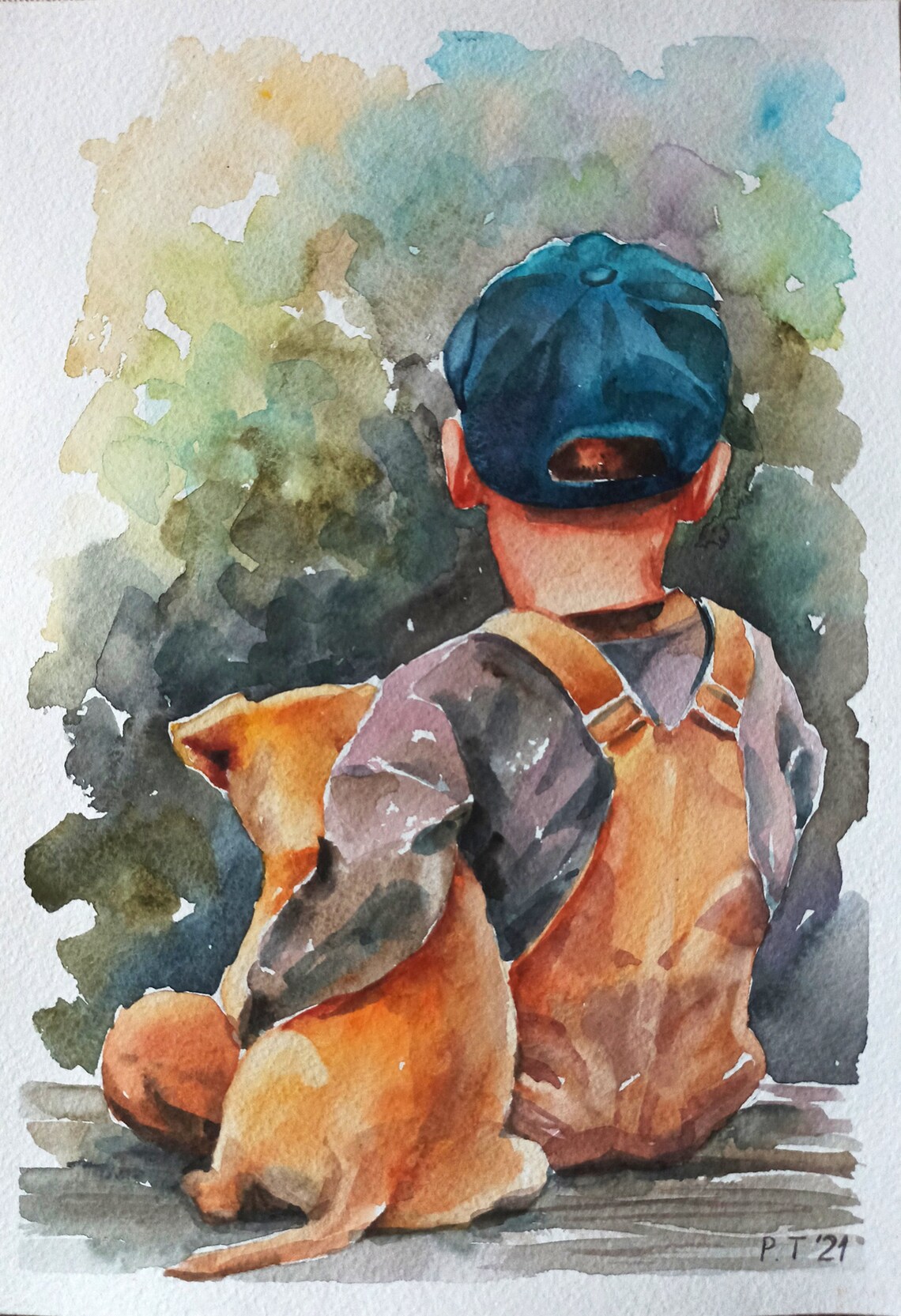 Children and Dog Original Puppy Art Animal Watercolor 12 by Etsy