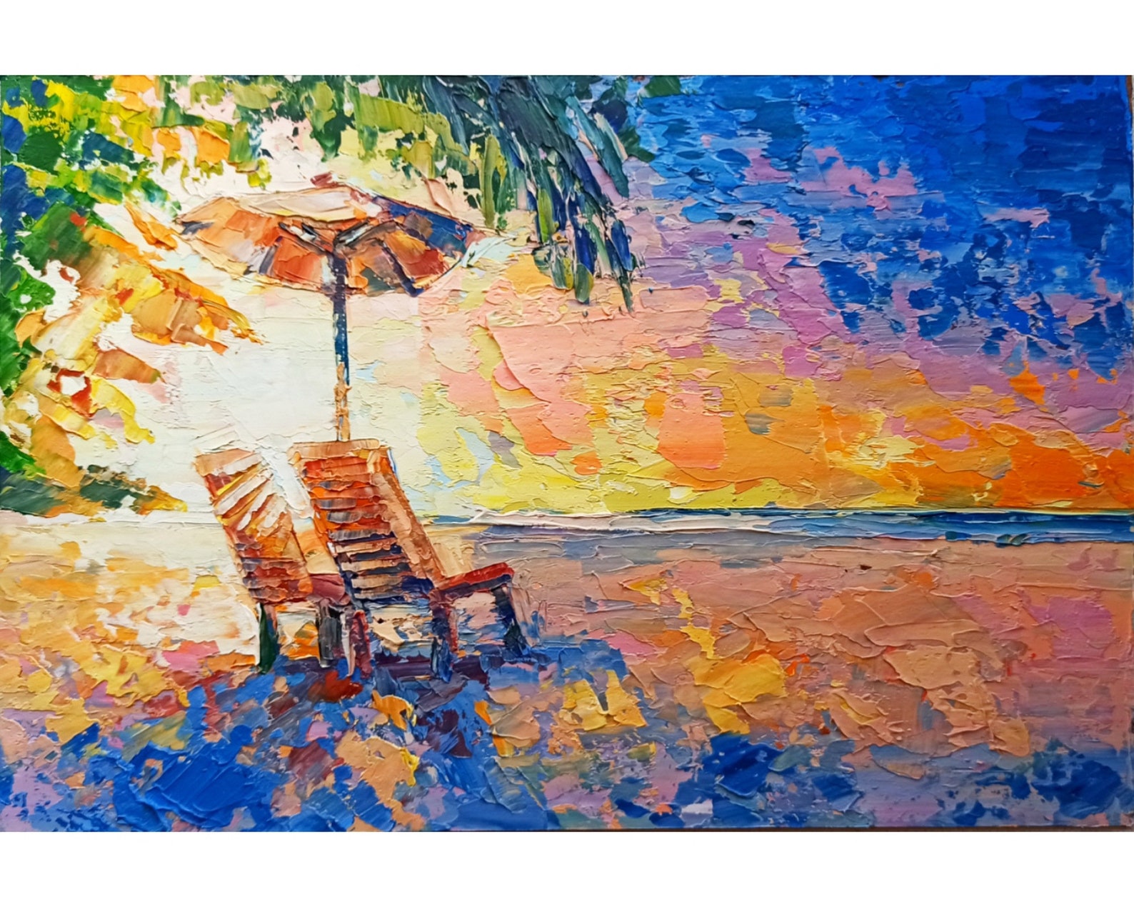 Beach Chair Painting Palm Trees Original Art Miami Artwork Etsy