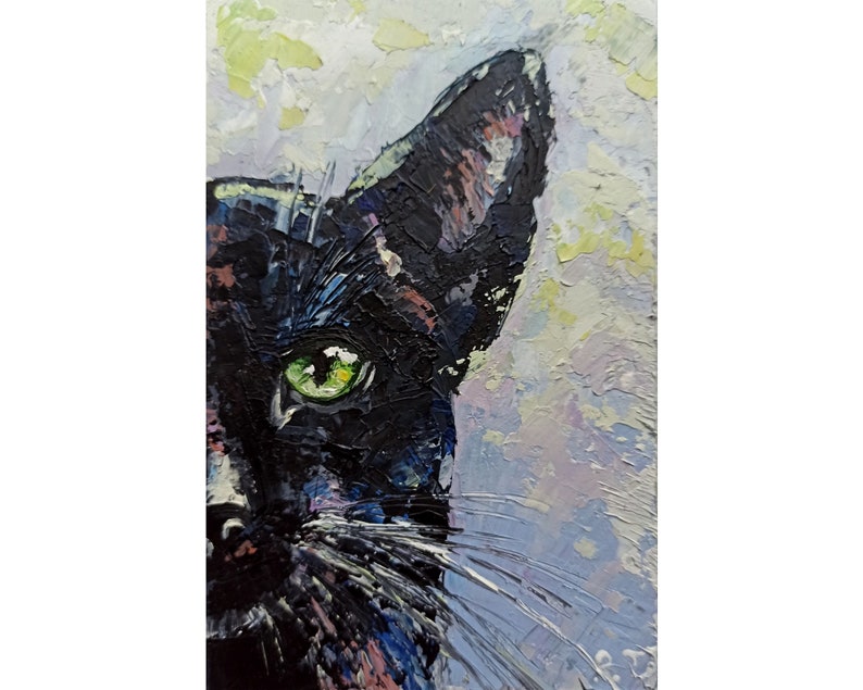Black Cat Painting Original Art Animal Wall Art Pet Portrait | Etsy