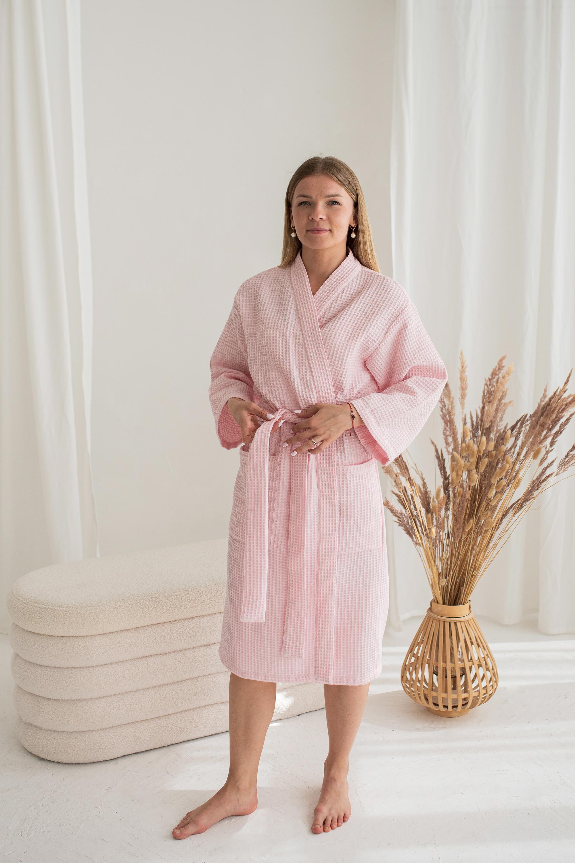 信頼も高い Handmade Bathrobe for Women, Waffle Texture Knee-length Robe Clothing