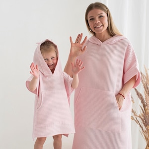 Kinder Kapuzen Strand Poncho: Waffel Baumwolle Cover-Up