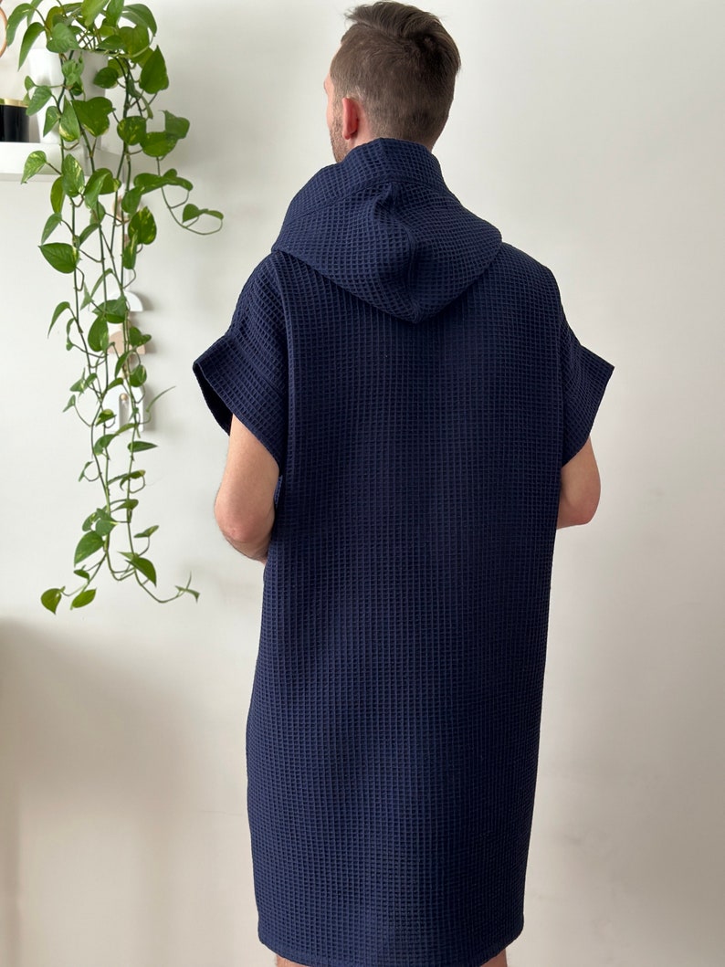 Unisex hooded poncho, cozy universal handmade poncho, quick-drying, absorbing adult Poncho, surfing poncho in dark blue color image 10