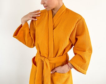 Waffle cotton mustard color Robe for Women Waffle Bathrobe For Women elegant Women Robe For Her Waffle Cotton Robe waffle