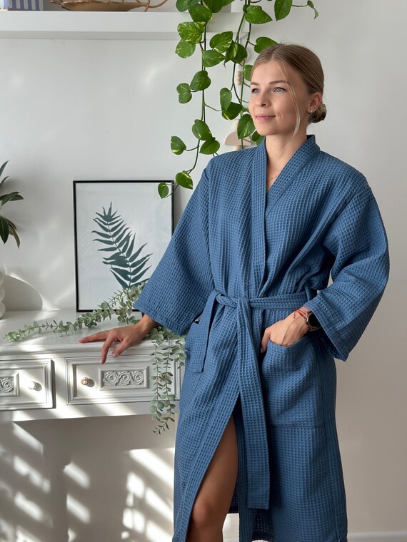 cotton waffle dressing gown womens 100% Cotton Lightweight Waffle Dressing Gown