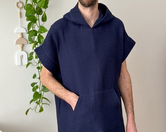 Unisex beach poncho, cozy universal summer poncho, quick-drying, absorbing adult Poncho, surfing poncho in dark blue color, gift fir him/her