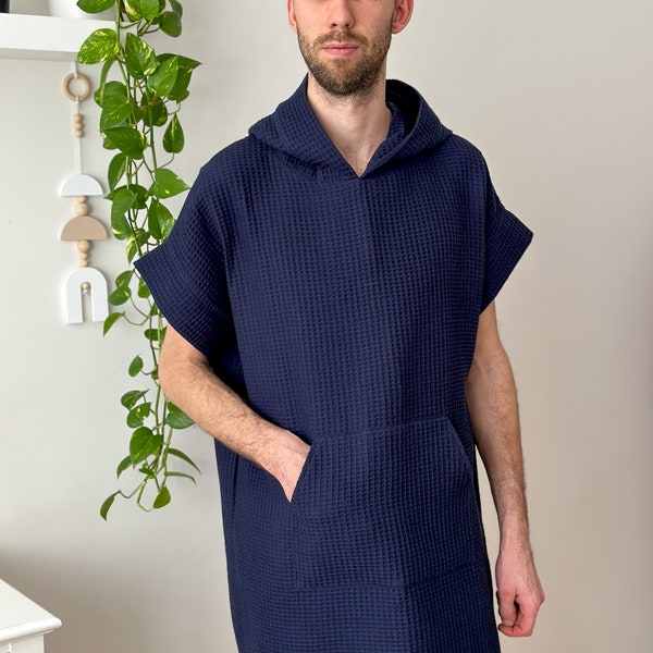 Unisex beach poncho, cozy universal summer poncho, quick-drying, absorbing adult Poncho, surfing poncho in dark blue color, gift fir him/her
