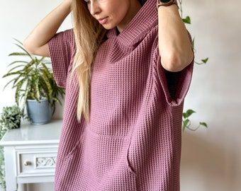 Women bathing cotton poncho, cozy universal handmade poncho, quickdrying, absorbing adult Poncho, poncho in dark dusty pink