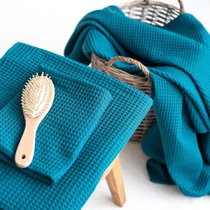 Towel with a casual waffle texture in dark Petrol/ 100% cotton, breathable bath and face towel/handmade waffle cotton Towel /absorbent towel