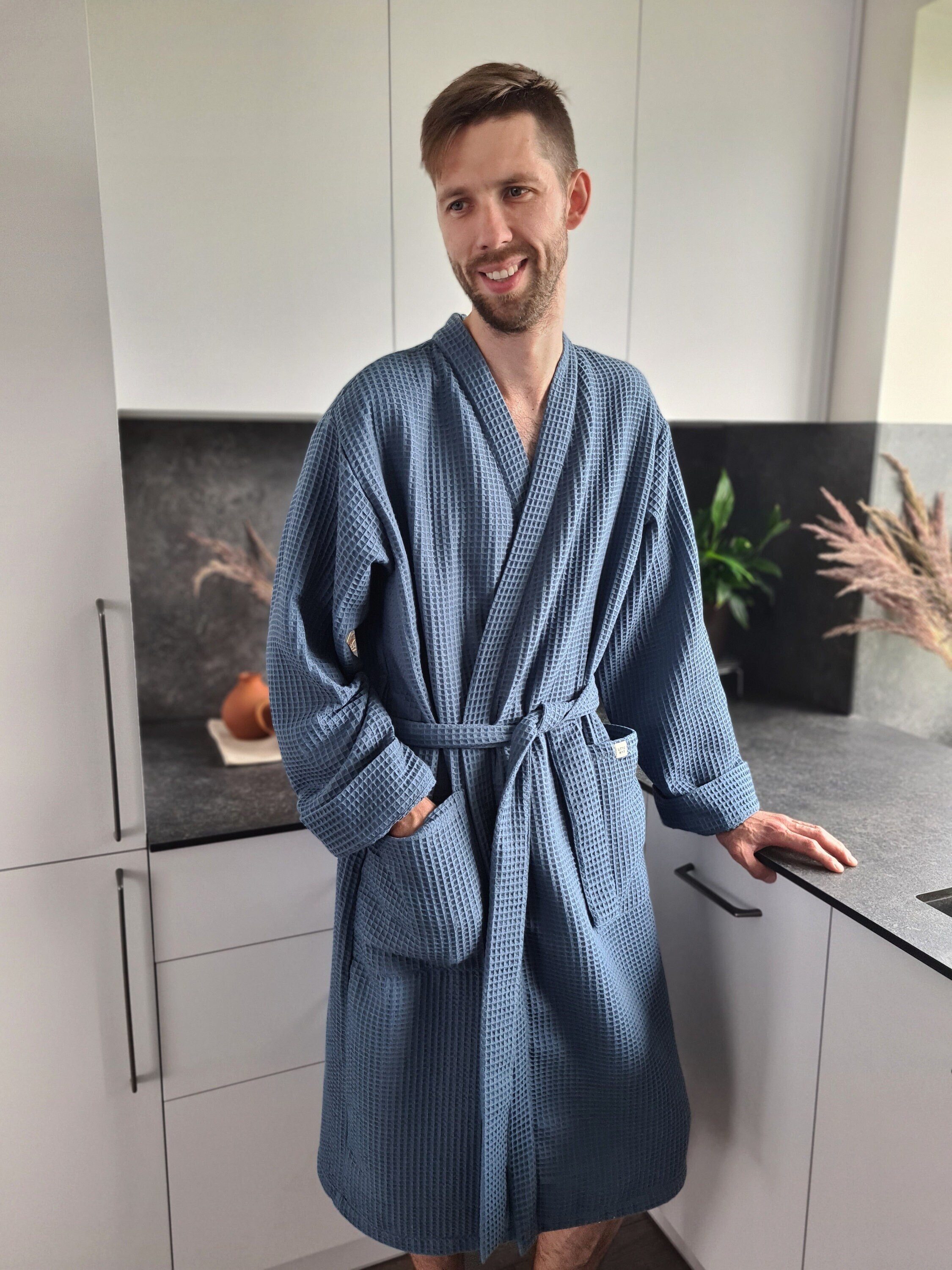 mens grey waffle dressing gown