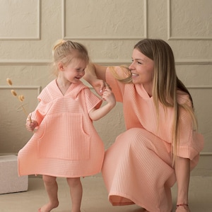 Kinder Pfirsich Waffel Baumwolle Kapuzen Strand Poncho