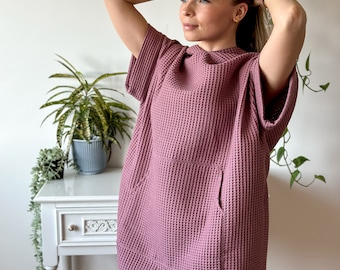 Poncho à capuche gaufré pour femme, poncho universel confortable en coton fait main, séchage rapide, poncho absorbant pour adulte, poncho de surf de couleur marron