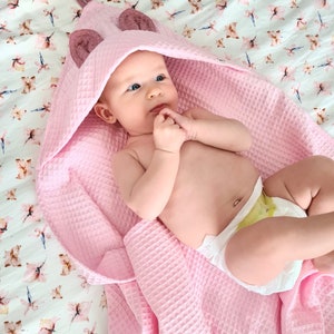 Baby cotton towel/Bath towel/Newborn Baby Gift/Baby Towel With Teddy Ears/ Absorbent towel/ Infant Bath Wrap towel/Baby Shower Gift