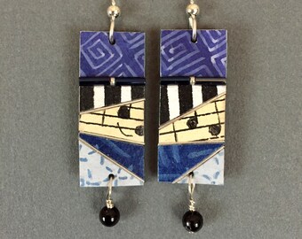 Wearable Art Abstract Art Earrings Musical Theme Earrings Hand-Painted Paper Earrings Lightweight earrings original art earrings
