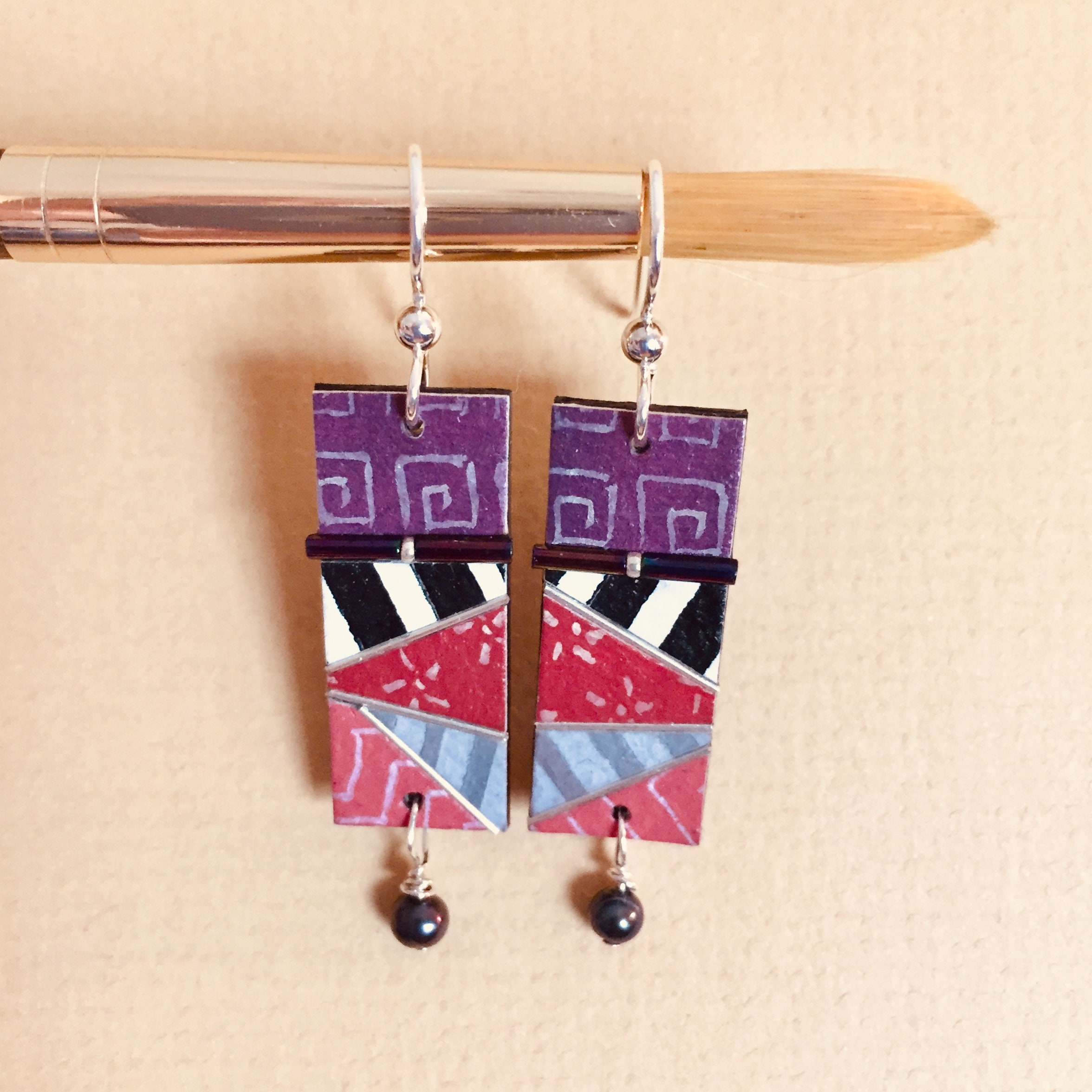 HandPainted Paper Earrings Wearable Art Art Earrings Etsy