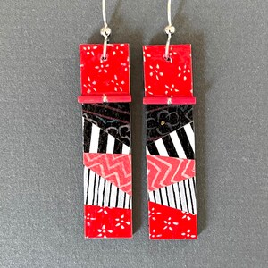 Hand-Painted Paper Earrings, Handmade, Original Art, One-of-a-Kind, Red Boho Earrings, Lightweight, Wearable Art