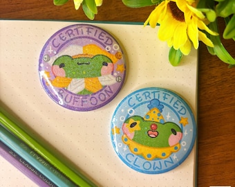 Certified Button Pin Set 2 // Cute Pin, Animal Pin, Clown Badge, Gift, Happy Mail, Traveler Notebook