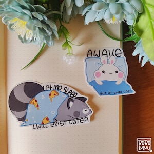 Pizza und Hase Aufkleber, süßes Häschen und Waschbär Aufkleber, Meme Aufkleber, Kawaii Aufkleber, niedliches Geschenk für Happy Mail, Notizbuch, Laptop