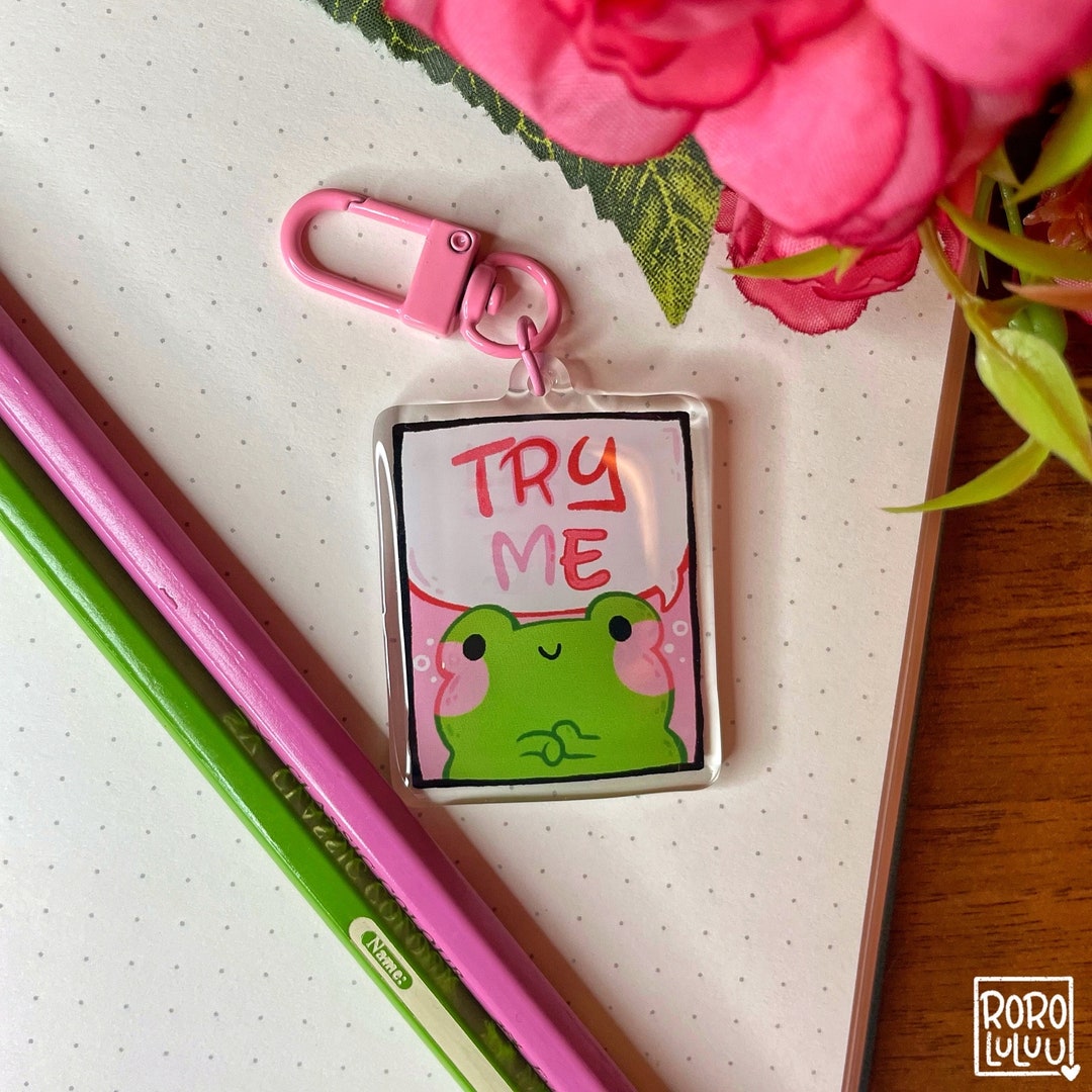Tries Keychain Try Me Frog Keychain // Cute Acrylic Keychain, Frog Keychain, Gift ...