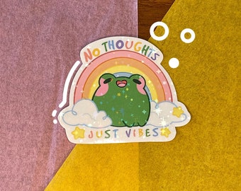 No Thoughts Frog Sticker, Cute Holographic Sticker, Meme Sticker, Kawaii Sticker, Cute Gift for Happy Mail, Notebook, Laptop