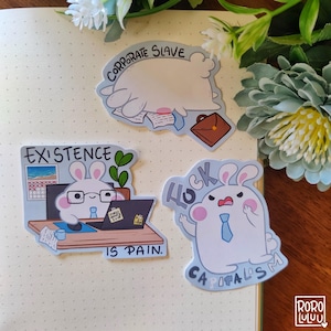 Adesivo Corporate Latte the Bunny, adesivo coniglio carino, adesivo meme, adesivo kawaii, regalo carino per posta felice, quaderno, laptop