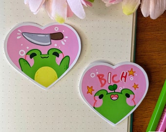 Naklejka z żabą Bich + Knife, słodka naklejka Chibi, naklejka z memem, naklejka Kawaii, słodki prezent na Happy Mail, notatnik, laptop