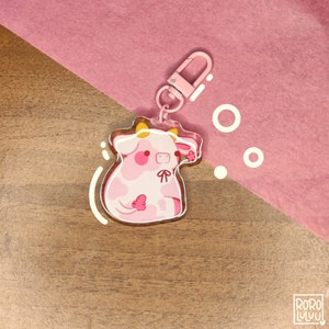 Pink Cow Keychain // Cute Acrylic Keychain, Cow Keychain, Gift Ideas, Cute Animals