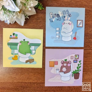 Mini-impressions d'amis dans la salle de bain//impressions d'art animalier//impressions mignonnes pour des cadeaux, courrier heureux, carnet de voyageur, téléphone, ordinateur portable
