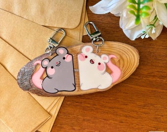 White and Grey Mice Matching Keychain // Cute Acrylic Keychain, Mouse Keychain, Cute Gift Idea