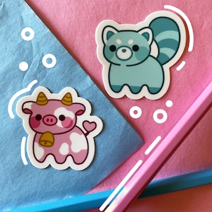 Stickers animaux pastel, Sticker vache raton laveur mignonne, Sticker meme, Sticker kawaii, joli cadeau pour Happy Mail, carnet de notes, ordinateur portable