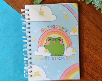 No Thoughts Frog Stickerbook //  Cute Frog Sticker Book , Book for Collecting Stickers, Reusable Stickerbook for Gifts