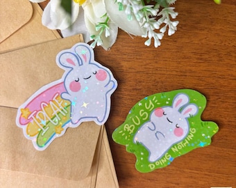 Latte teh Bunnt Chilling Holo Sticker Set // Cute Rabbit Sticker, Meme Sticker, Kawaii Sticker, Cute Gift for Happy Mail, Notebook, Laptop