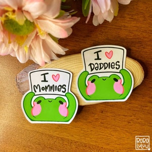 Adesivo rana "I Luv Mommies & Daddies", adesivo chibi carino, adesivo meme, adesivo kawaii, regalo carino per posta felice, quaderno, laptop