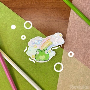 Adesivo olografico positivo Froggo, adesivo rana carino, adesivo meme, adesivo kawaii, regalo carino per posta felice, quaderno, laptop