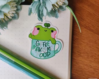 Adesivo de Sapo em Xícara de Café // Adesivo de Sapo Fofo, Adesivo de Meme, Adesivo Kawaii, Presente Fofo para Correios, Caderno, Laptop