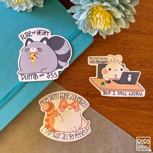 Pizza & Friends Sticker, Cute Raccoon Cat Bunny Sticker, Meme Sticker, Kawaii Sticker, Cute Gift for Happy Mail, Notebook, Laptop