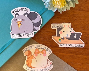Pizza & Friends Sticker, Cute Raccoon Cat Bunny Sticker, Meme Sticker, Kawaii Sticker, Cute Gift for Happy Mail, Notebook, Laptop