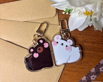 Black and White Bear Matching Keychain, Cute Acrylic Keychain, Dove Keychain, Cute Gift Idea